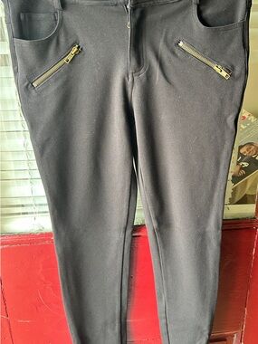 Amour Vert Black Pants with Gold Zip Accents